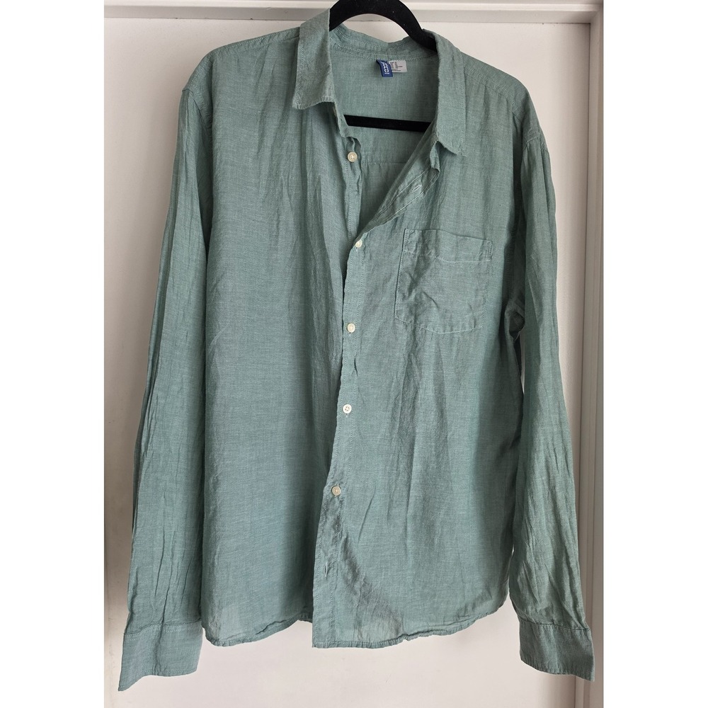 H&M Divided Men XL Green Cotton Button-Down Shirt Long Sleeve Collared Top